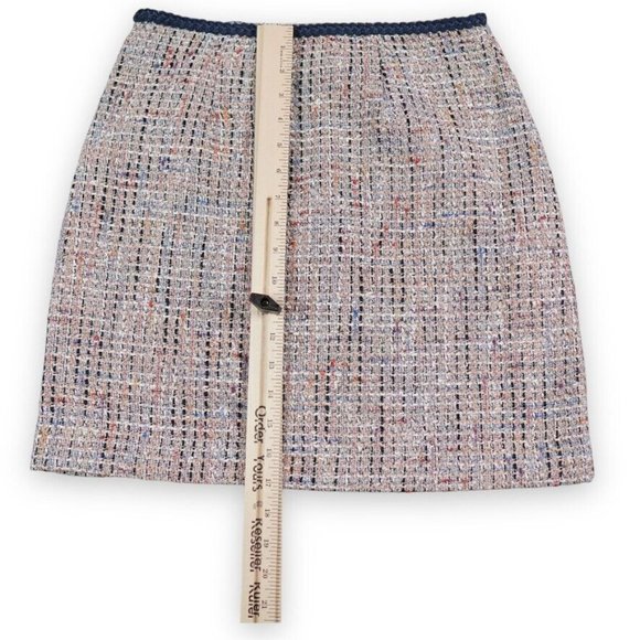 Loft Petite Tweed‎ Pocket Shift Skirt Size 0P White Blue Stylish Modern Mosiac - Picture 5 of 14